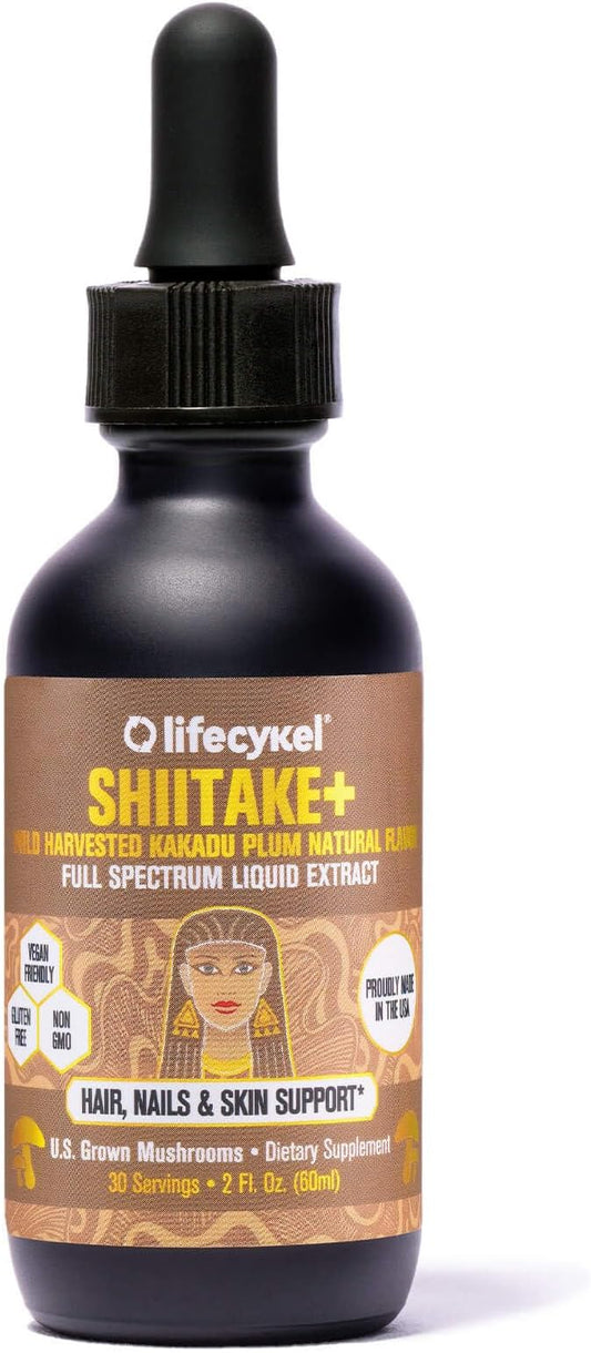 Lifecykel - Shiitake Mushroom Extract with Kakadu Plum- Hair, Skin & Nail Support, Anti Aging Supplement- 100% Organic Mushrooms, Immune Boosting, Vitamin C Made in The US- 2 Fl oz(Packaging May Vary)