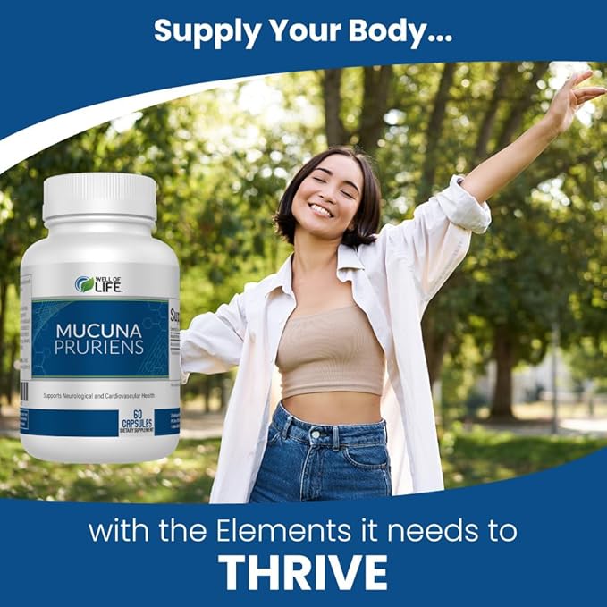 Well of Life: Mucuna Pruriens 60 Veggie Capsules, Supplement for Relaxation, Mood & Well-Being, 15% Extract Natural, USA Made, No Color Added No Artificial Ingredients & Non-GMO