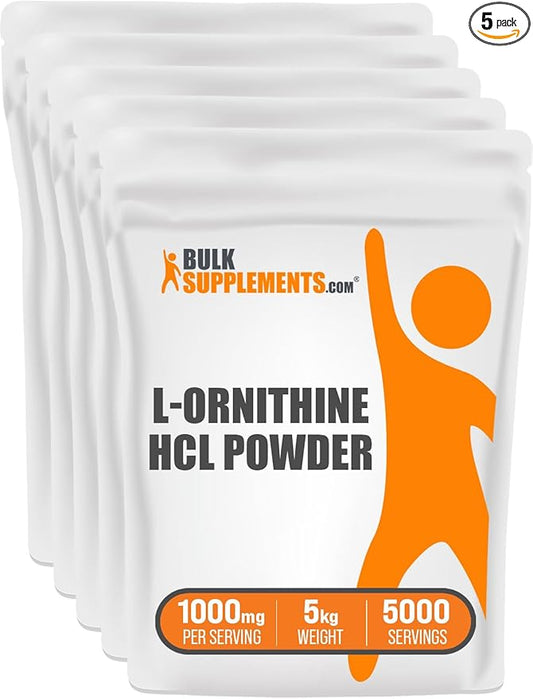 BulkSupplements.com L-Ornithine HCl Powder - Ornithine Supplement, Amino Acids Supplement - Gluten Free, 1g per Serving, 1kg (Pack of 5) (11 lbs)