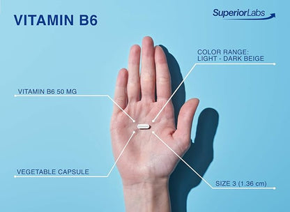 Superior Labs — Best Vitamin B6 Dietary Supplement — 50 mg Dosage,120 Vegetable Capsules —Supports Immune System Health — Healthy Brain Function — Cardiovascular Health Support