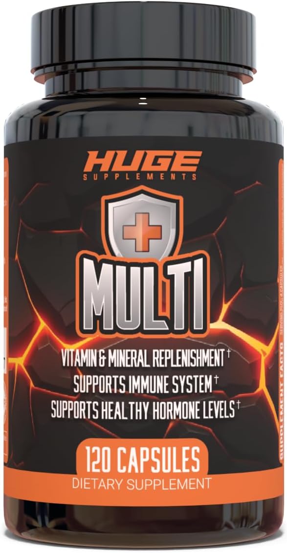 Huge Multi, Multivitamin for Men, High-Performance All-in-One Formula for Athletes & Bodybuilding, Vitamin & Mineral Replenishment, Supports Immune System & Healthy Hormone Levels (120 Capsules)