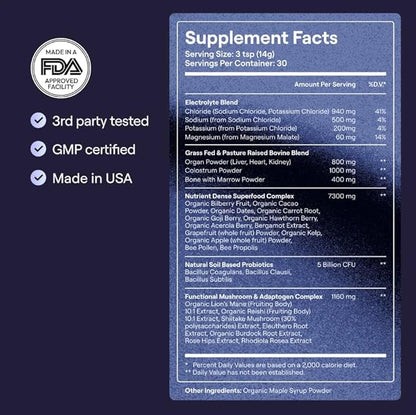 Super Complex - Daily Premium Blend with Vitamins for Women & Men with Organic Fruits, Adaptogens & Electrolytes, Multivitamin & Beef Organ Supplement (30 Servings - Scoop NOT Included) UNFLAVORED