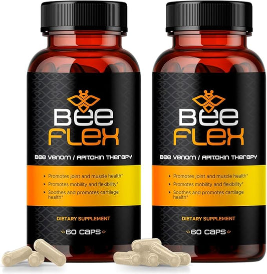 Bee Flex Joint Support Supplements - Glucosamine & Turmeric for Joint & Muscle Health, Enhanced Mobility, Flexibility, and Comfort - Natural Cartilage Support Complex - 60 Capsules (2)