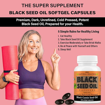 Pure Black Seed Oil Capsules 1000mg per serving - 120 Capsules - Cold Pressed and Non GMO