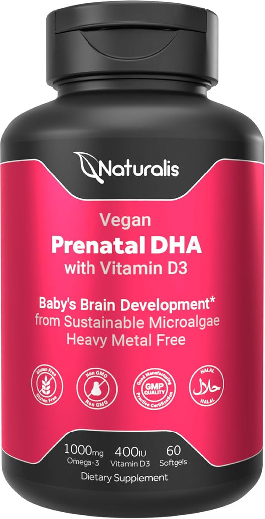 Vegan Prenatal with Full Specrum Omega-3 | Algae DHA, EPA, DPA, Vitamin D3 & Active Folate L 5-MTHF | Vegan Society Certified, Sustainably Sourced, Non-GMO & Soy Free | 60 Veggie Softgels