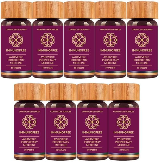 Immunofree Herbal Supplement for Immune Support - Natural Potent Blend of Tulsi, Kalmegh, Yashtimadhu & Giloy for Immune Boost - 100% Vegan - 60 Tablets- Pack of 9
