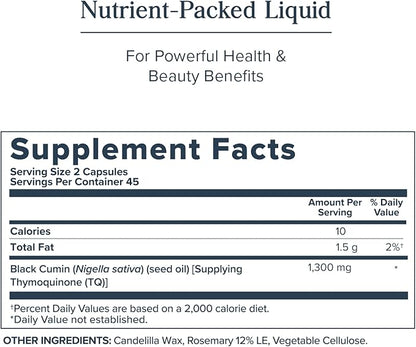 HERITAGE STORE Black Seed Oil Liquid Capsules 650mg, Nigella Sativa Oil Supplement with Thymoquinone, Omega 3 6 9, Antioxidant, Cholesterol, Digestive, Joint & Immune Support*, Vegan, 45 Serv, 90ct
