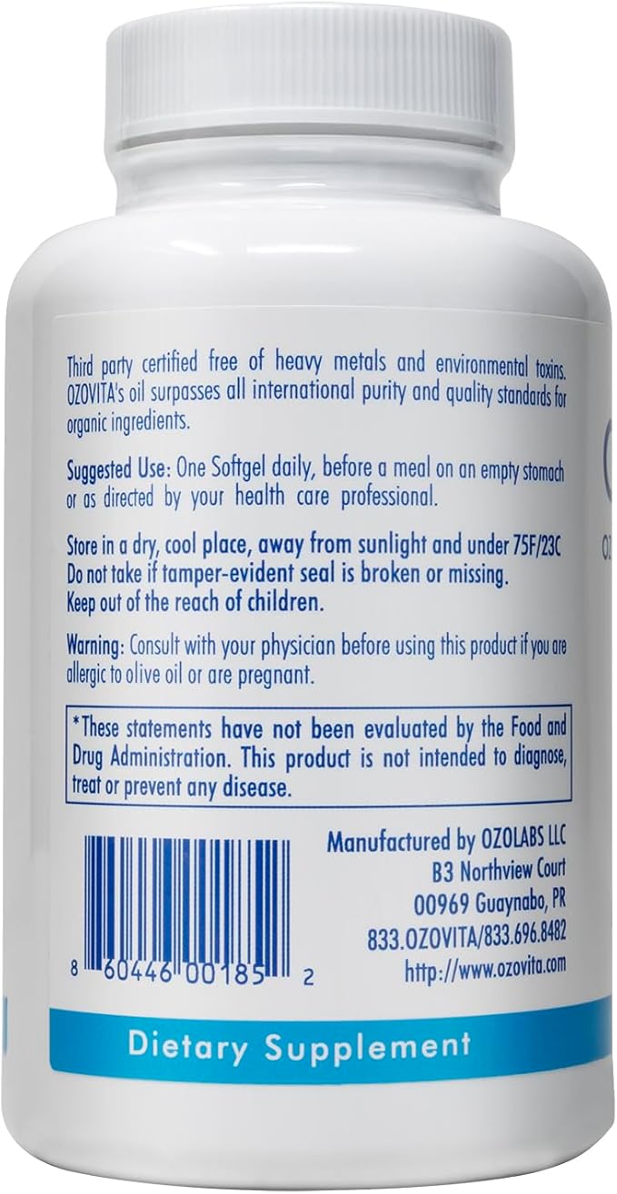 Ozonated Organic Olive Oil – 1000mg per Softgel – 60 Softgels (2-Month Supply)