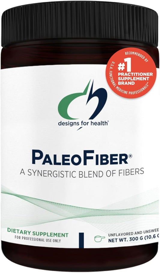 Designs for Health PaleoFiber - 12 Digestive Fiber Blend Powder Supplement with Psyllium Husk, Flax + Apple Pectin - Prebiotic Gut Support, Unflavored + Unsweetened - Vegan (60 Servings / 300g)