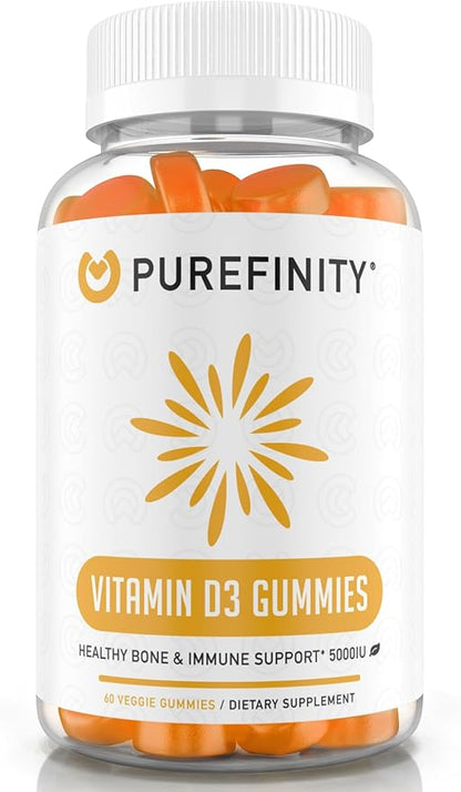 Vitamin D3 5000 iu Gummies – Daily Supplement for Bone & Immune Health, and Joint Muscle Support for Adults & Kids, Gluten Free, Non-GMO (60 Count)
