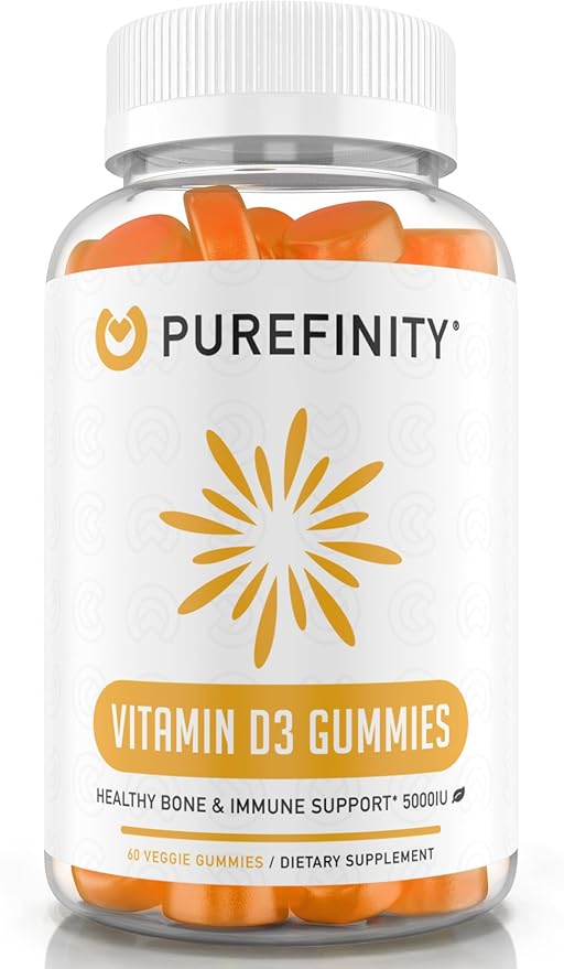 Vitamin D3 5000 iu Gummies – Daily Supplement for Bone & Immune Health, and Joint Muscle Support for Adults & Kids, Gluten Free, Non-GMO (60 Count)