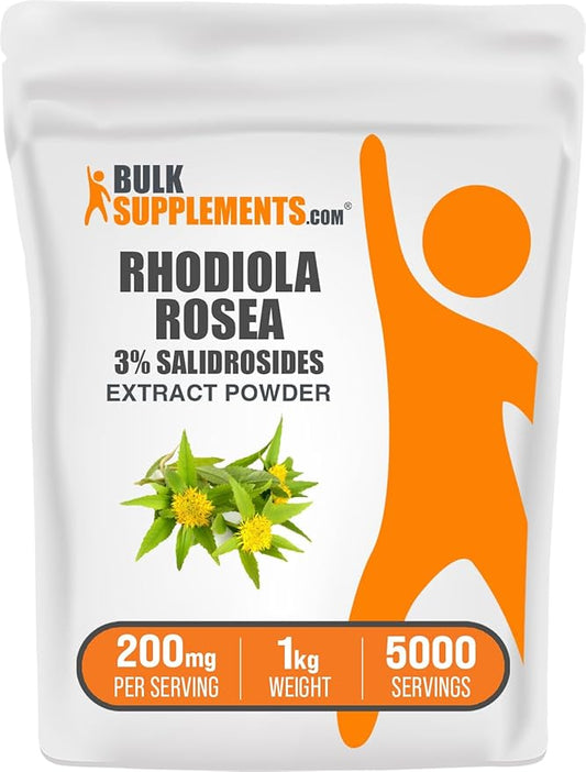BulkSupplements.com Rhodiola Extract Powder - 3% Salidrosides, Rhodiola Rosea Extract - Herbal Supplement, Gluten Free, 200mg per Serving, 1kg (2.2 lbs) (Pack of 1)