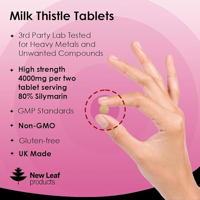 New Leaf Products Milk Thistle 1000mg Tablets (4 Month Supply) High Strength 2000mg 80% Silymarin, Vegan Tablets, GMO-Free, Gluten-Free 120 Tablets