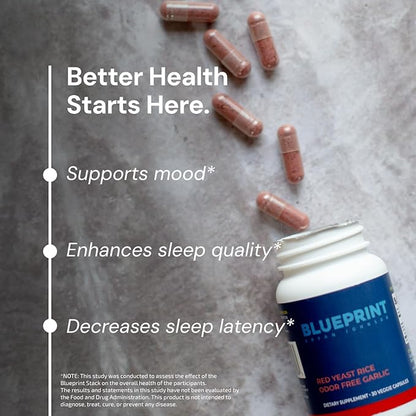 Blueprint Bryan Johnson Red Yeast Rice and Odor Free Garlic Supplement - Herbal Dietary Supplement for Women and Men - Vegan - (30 Servings)
