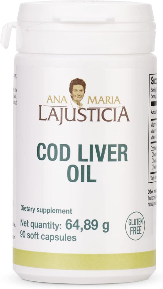 Ana Maria Lajusticia- COD Liver Oil - Rich in Omega-3 + Vitamins A, D & E. 30-Day Treatment Pack. Cardiovascular Health. Gluten Free.