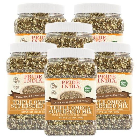 Pride Of India - PACK of 6 - Triple Omega Superseed Mix - Protein, Fiber, Calcium, Iron, Omega-3, Omega-6, Thiamin Rich Superfood w/Chia Flax & Sesame Seeds, 2 lbs Jar