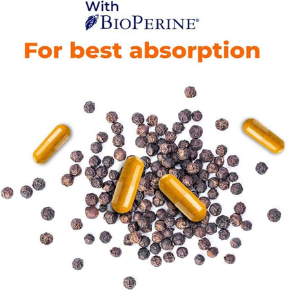 Turmeric + Ginger Extract + BioPerine for Best Absorption (Black Pepper Extract), 1,300+ mg per Serving, Turmeric 95% Curcuminoids, 120 Capsules, 60 Days Supply, GMP Facility