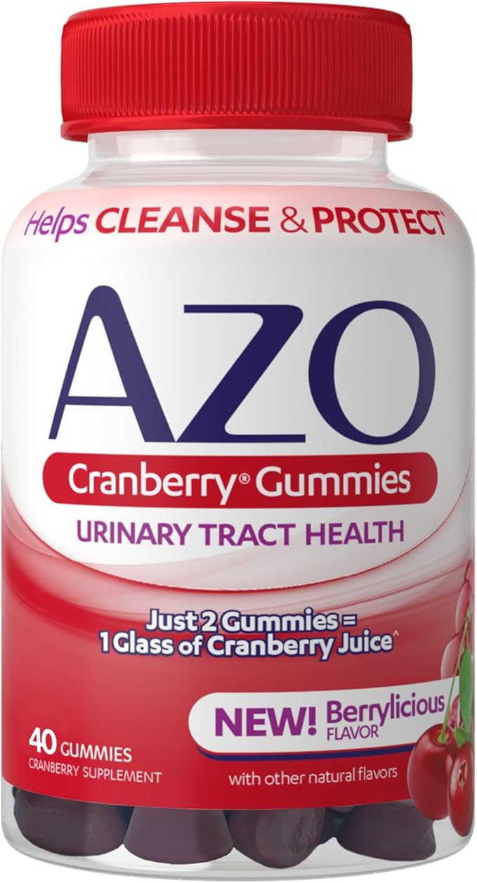 AZO Cranberry Urinary Tract Health Gummies Dietary Supplement 2 Gummies = Glass Cranberry Juice Helps Cleanse Protect Natural Berrylicious Flavor Gummies, Non-GMO, 40 Count