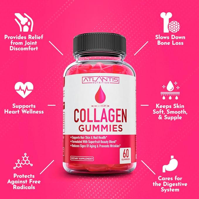 Atlantis Nutrition Collagen Peptides Gummies for Women - Formulated with Type I & III - Vitamin & Superfruit Beauty Blend - Formulated to Support Hair, Nail & Skin Health | 60 Count