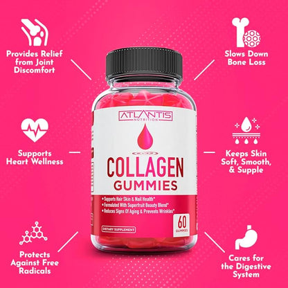 Atlantis Nutrition Collagen Peptides Gummies for Women - Formulated with Type I & III - Vitamin & Superfruit Beauty Blend - Formulated to Support Hair, Nail & Skin Health | 60 Count