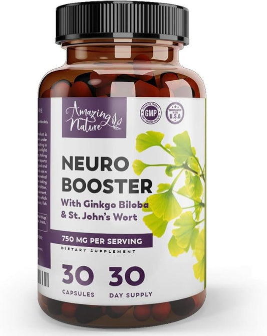 Neuro Booster Nootropics and Brain Supplement for Memory, Clarity, Focus, Relaxation with Gingko Biloba, Bacopa Monnieri, St. John’s Wort & More