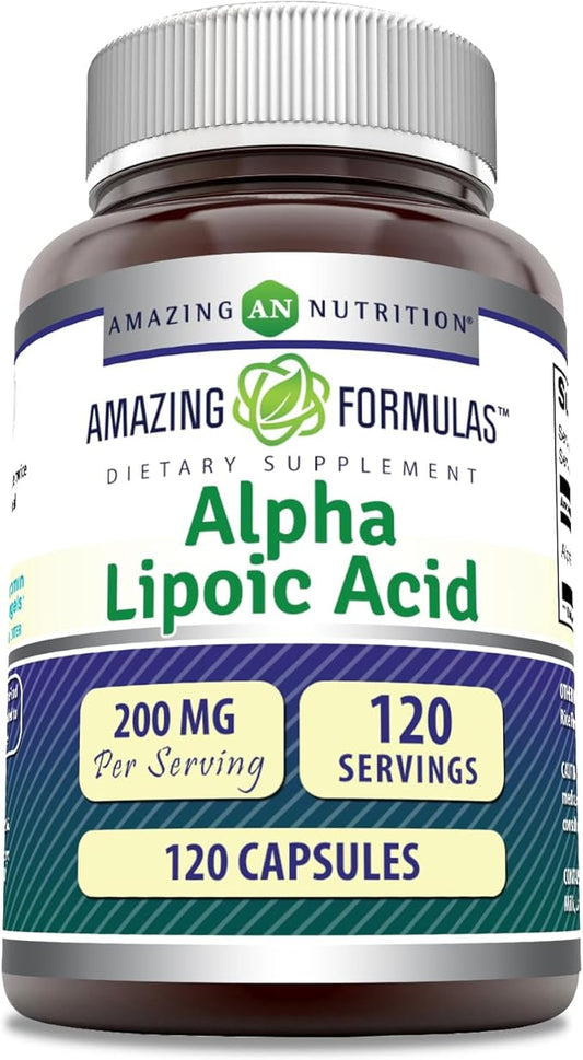 Amazing Formulas Alpha Lipoic Acid | 200 Mg Supplement | Capsules | Non-GMO | Gluten-Free | Made in USA (1 Pack, 120)