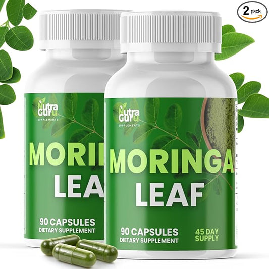 Moringa Leaf Supplement – 180 Pure Moringa Powder Capsules Packed with Nutrients for Immune Support, and Daily Health (2 Bottles of 90)