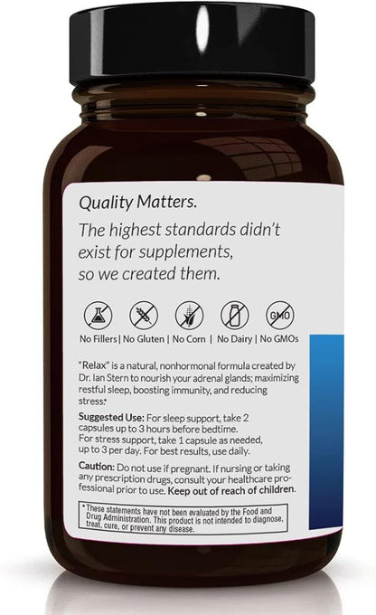 BIO-ESSENTIALS, Relax-Doctor formulated: Manages Stress, Promotes Deep Sleep, Improves Mood-W/Organic Holy Basil, Zinc, Magnesium, Vitamin B6, Magnolia Bark, L-Theanine, Vegan-Made in USA-60 Caps