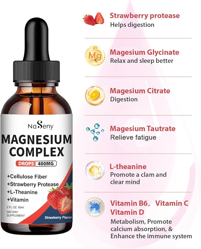 Liquid Magnesium Glycinate,Magnesium Drop for Kids 400mg Liquid Magnesium Complex Hight Absorption Bone Health,Relaxation (2PCS)