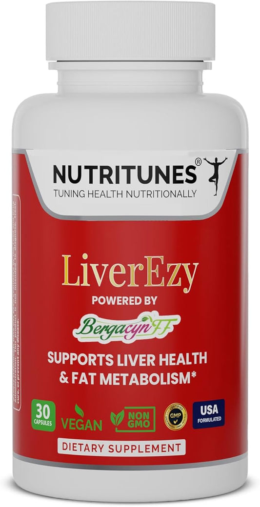 LiverEzy Liver Health & Fat Metabolism Supplement with Bergacyn FF (Bergamot and Artichoke Proprietary Blend) – Non-GMO, Vegan, GMP-Compliant – 30 Capsules, 30-Day Supply
