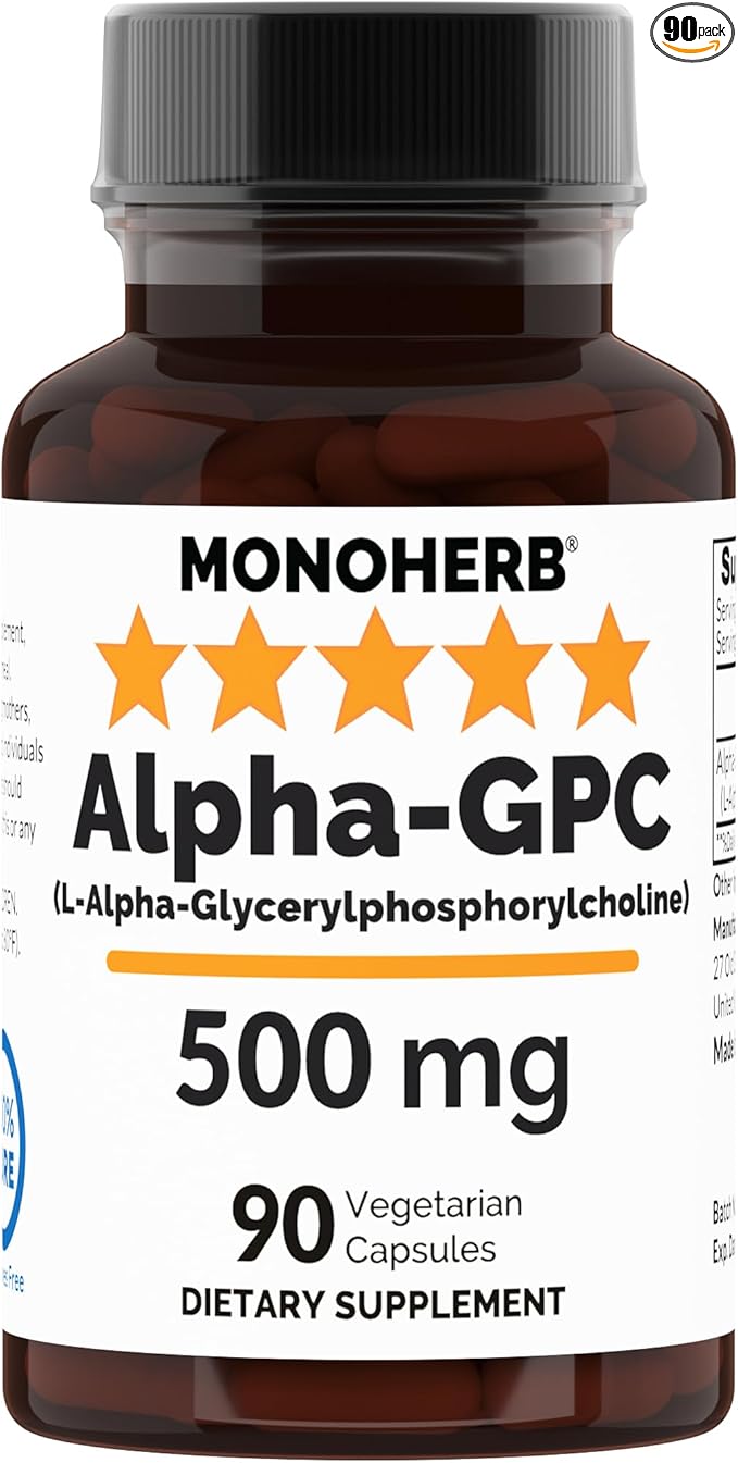 Alpha-GPC 500 mg - 90 Vegan Capsules, Nootropic for Brain Support, Focus, Memory, Motivation, and Energy