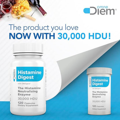 Omne Diem Histamine Digest DAO 30,000 HDU - 120 Caps - Histamine Neutralizing Enzyme - Relieve Histamine Intolerance with Diamine Oxidase