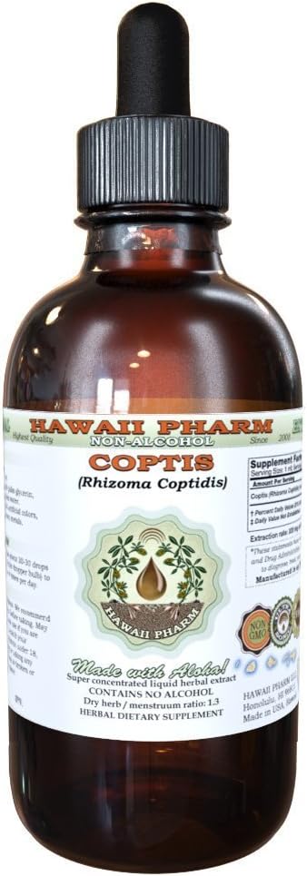 Coptis Alcohol-Free Liquid Extract, Coptis (Rhizoma Coptidis) Dried Root Glycerite Hawaii Pharm Natural Herbal Supplement 4 oz