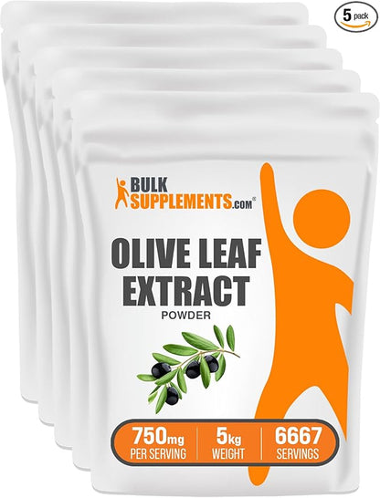 BulkSupplements.com Olive Leaf Extract Powder - Herbal Supplement, Antioxidant Source, Olive Leaf Powder - Gluten Free, 750mg per Serving, 5kg (11 lbs) (Pack of 5)