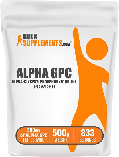 BulkSupplements.com Alpha GPC Powder - Choline Supplements, Alpha GPC 300mg - Acetylcholine Supplements, Unflavored & Gluten Free, 600mg per Serving, 500g (1.1 lbs) (Pack of 1)
