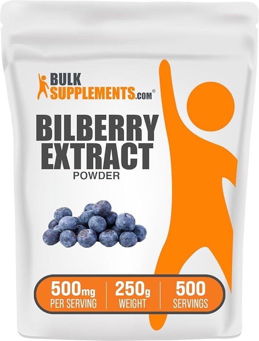 BulkSupplements.com Bilberry Extract Powder - Bilberry Fruit Extract, Bilberry Powder, Bilberry Supplement for Eyes - Glulten Free, 500mg per Serving, 250g (8.8 oz) (Pack of 1)