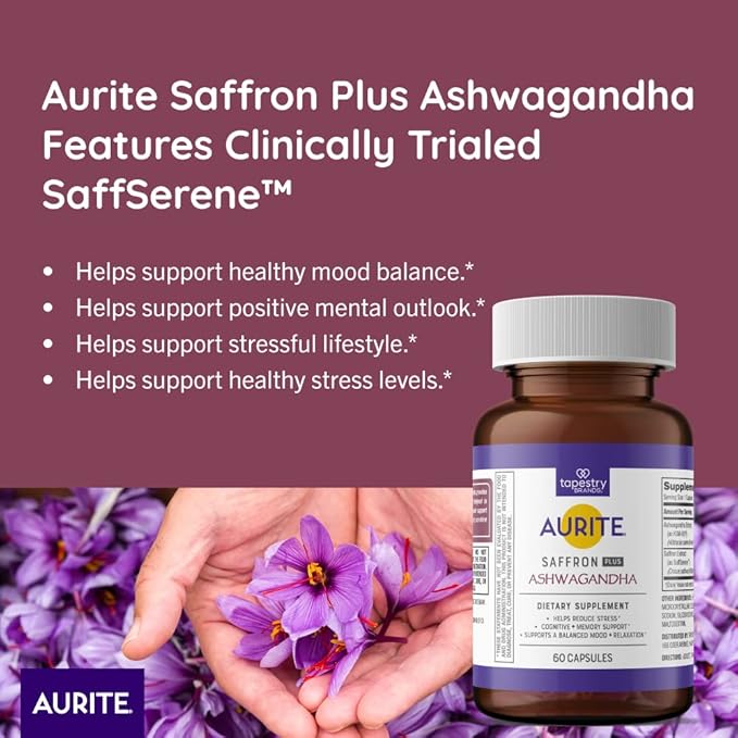 Saffron Supplement | Stress Management, Herbal Mood Support, Long-Term Memory, for Women & Men. (60 Count (Pack of 1), Saffron + Ashwagandha)