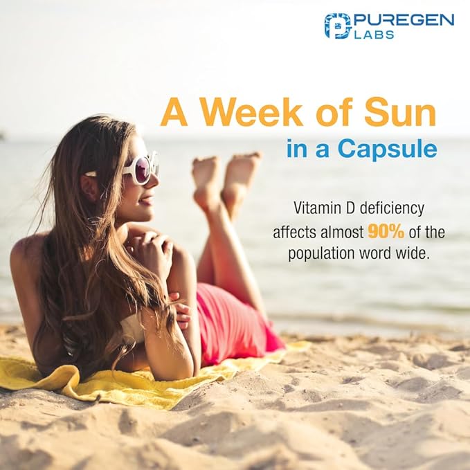 Puregen Labs Vitamin D3 50,000 IU (1250 mcg) 100 Weeks Supply for Healthy Muscle Function, and Immune Support, Non-GMO, Gluten Free 100 Vegetable Capsules