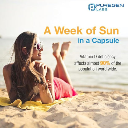 Puregen Labs Vitamin D3 50,000 IU (1250 mcg) 100 Weeks Supply for Healthy Muscle Function, and Immune Support, Non-GMO, Gluten Free 100 Vegetable Capsules