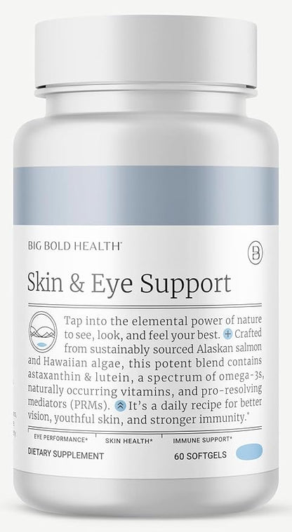 Skin & Eye Health | Wild Alaskan Salmon Oil with Astaxanthin | Lutein | Pro-Resolving Mediators | Vitamins A&D | Gluten-Free | 60 Softgels