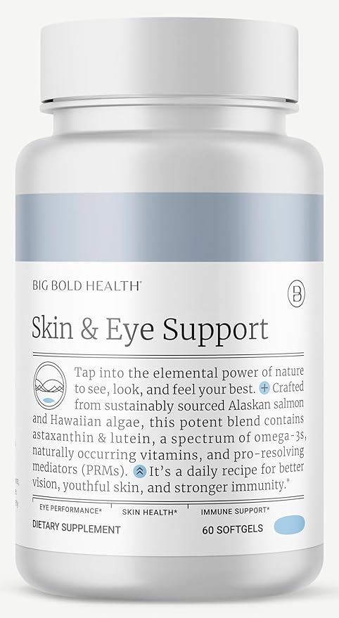 Skin & Eye Health | Wild Alaskan Salmon Oil with Astaxanthin | Lutein | Pro-Resolving Mediators | Vitamins A&D | Gluten-Free | 60 Softgels