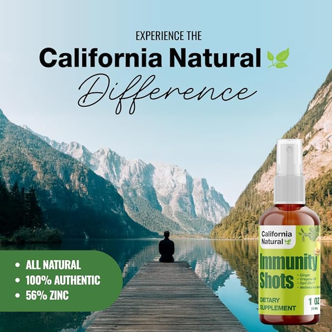 California Natural Immunity Shots 1oz Bottle, Organic Ginger Root, Oregano Oil - Potent & Pure Immune System Booster - Immune System Support & Wellness Shot (Pack of 1)