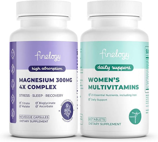 Magnesium Complex Supplement 300mg 90 Capsules and Womens Multivitamins 23 Essential Nutrients 60 Tablets