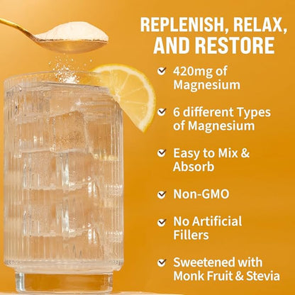 GoBiotix Magnesium Glycinate Powder – Cortisol Supplement for Women and Men – High Absorption Magnesium Complex Calm Supplement with Citrate, Malate – Sugar Free – 420 mg, 60 Servings, Honey Citrus