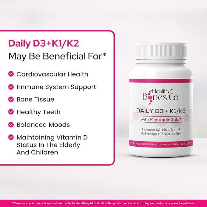 Premium D3/K2 - Full Spectrum Vitamin K2 MK7 + MK4 + D3 2000iu + K1, Daily D3 + K1/K2 Supplement, Highly Bioavailable VIT D Supplements and Vitamins for Strong Bones & Immune Support - 30 Capsules