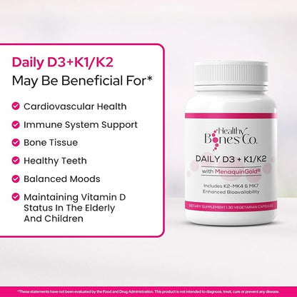 Premium D3/K2 - Full Spectrum Vitamin K2 MK7 + MK4 + D3 2000iu + K1, Daily D3 + K1/K2 Supplement, Highly Bioavailable VIT D Supplements and Vitamins for Strong Bones & Immune Support - 30 Capsules