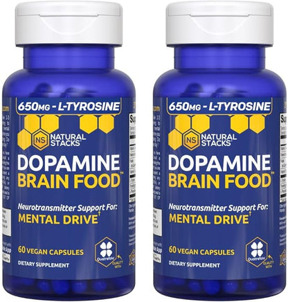 NATURAL STACKS Dopamine Brain Food - 650mg L-Tyrosine Supplement - Dopamine Supplement for Focus & Mental Drive - Supports Mental Energy - Neurotransmitter Support with B Vitamins - 120 Capsules