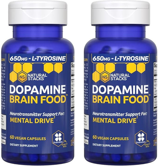 NATURAL STACKS Dopamine Brain Food - 650mg L-Tyrosine Supplement - Dopamine Supplement for Focus & Mental Drive - Supports Mental Energy - Neurotransmitter Support with B Vitamins - 120 Capsules