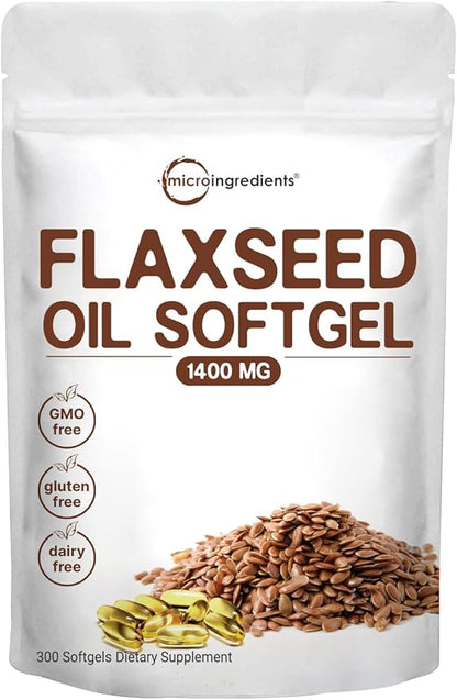 Flaxseed Oil 1400mg Softgels, 300 Counts | w/ 700mg ALA Omega 3, Cold Pressed, Rich in Fatty Acids, Alpha Linolenic Acid, Support Heart Health & Immune System | Non-GMO, No Gluten - 300 Servings