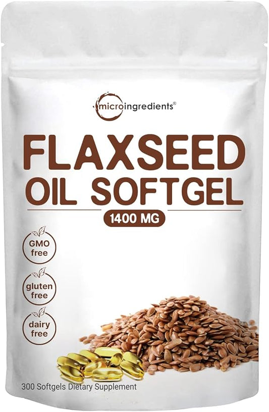 Flaxseed Oil 1400mg Softgels, 300 Counts | w/ 700mg ALA Omega 3, Cold Pressed, Rich in Fatty Acids, Alpha Linolenic Acid, Support Heart Health & Immune System | Non-GMO, No Gluten - 300 Servings
